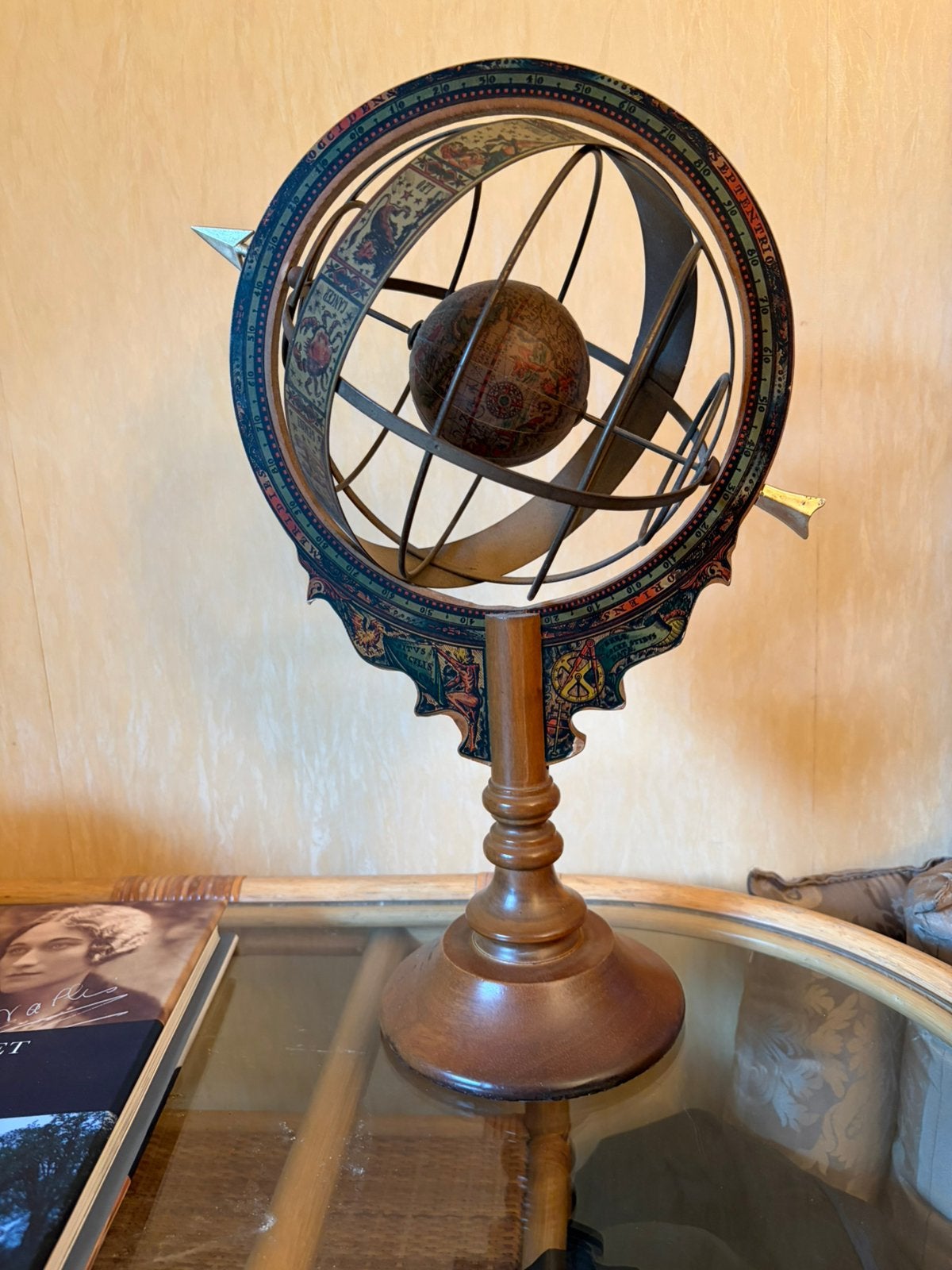 Sphère Armillaire Décorative en Bois et Métal - zodiaque, Enlèvement, Comme neuf, Bois, Sphère armillaire