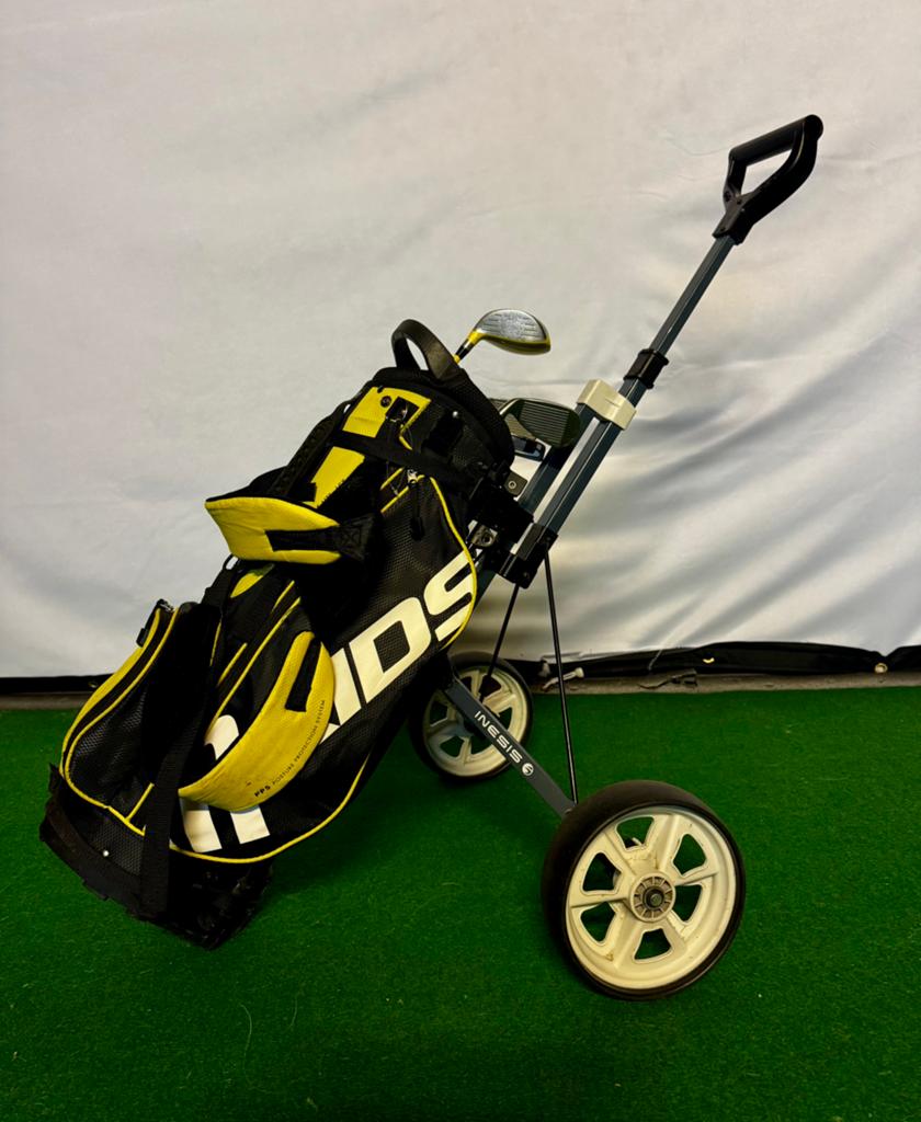 Junior golfset & golftrolley - mkids - geel, Sport en Fitness, Ophalen, Gebruikt, Set, Overige merken
