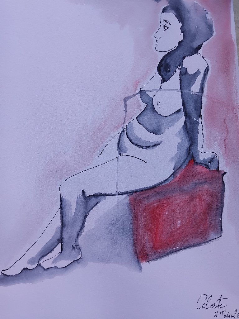 Portretten van Céleste. Set van 4 ontwerpen, Antiek en Kunst, Kunst | Schilderijen | Modern, Portret, Acrylverf, Papier/karton