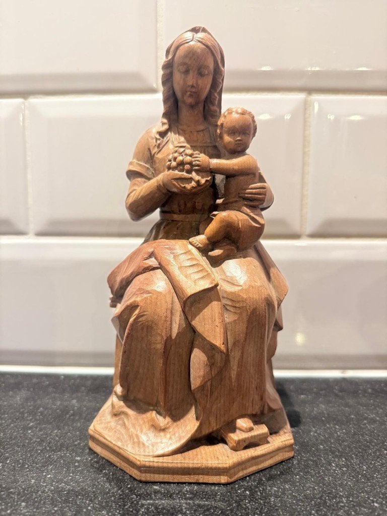 Prachtig Handgesneden Houten Beeld - Maria met Jezus, Antiek en Kunst, Ophalen