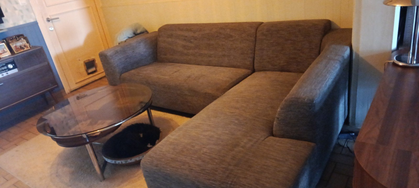 Grijze hoekzetel te koop L vorm, Ophalen, 250 tot 300 cm, Gebruikt, Minder dan 75 cm