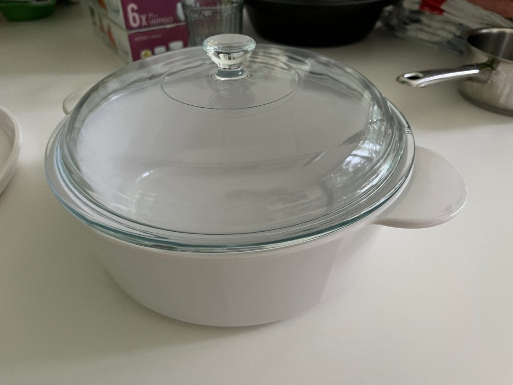 Corningware nooit gebruikt - waarde 195€, Nieuw, Glas, Keramische plaat, Ophalen