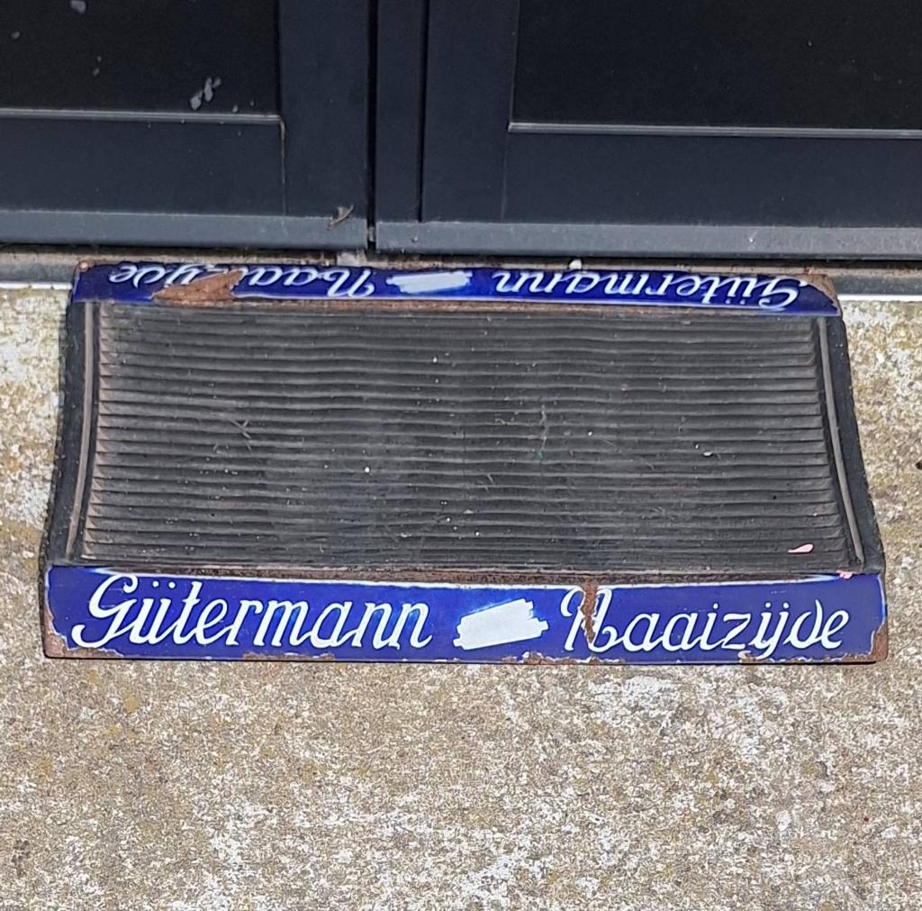 Zeldzame antieke Gütermann deurmat met emaille reclame., Enlèvement ou Envoi, Utilisé, Ustensile