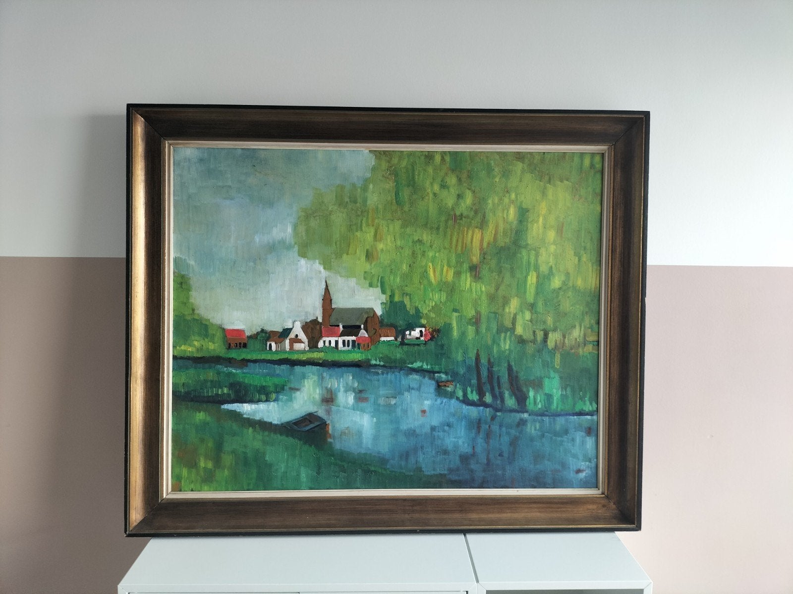 mooi groot kleurrijk schilderij, Antiek en Kunst, Ophalen, Doek, Impressionistisch, Landschap