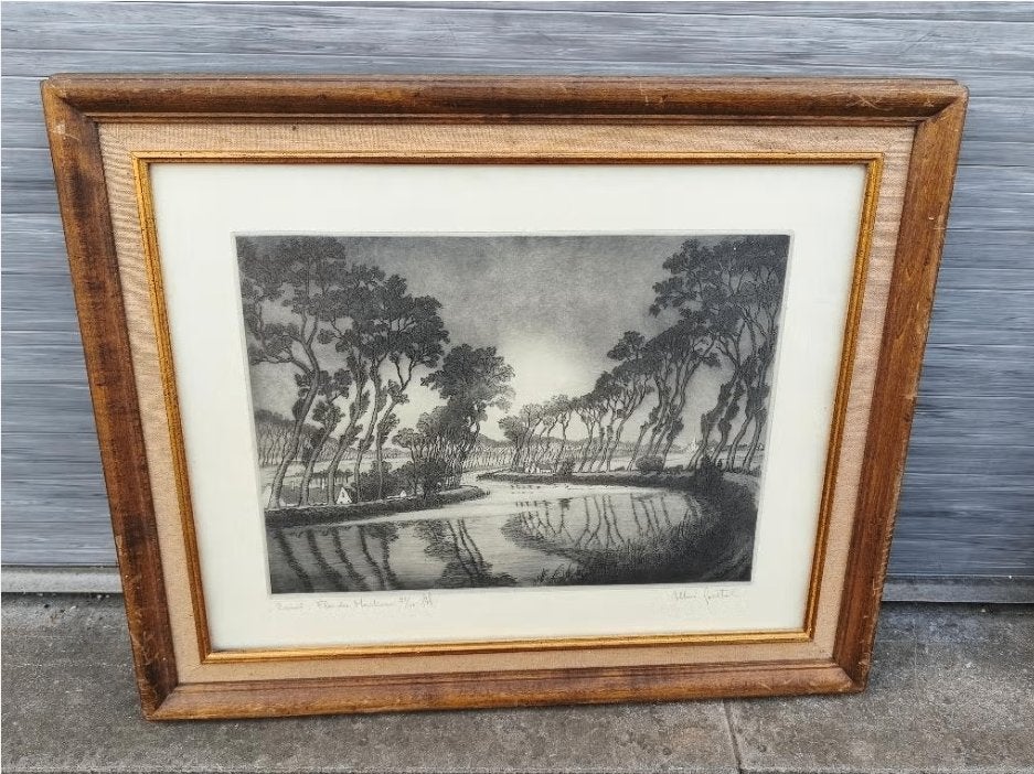 Gravure canal flandre maritime signe Albert goethals, Antiek en Kunst, Ophalen of Verzenden, Gravure