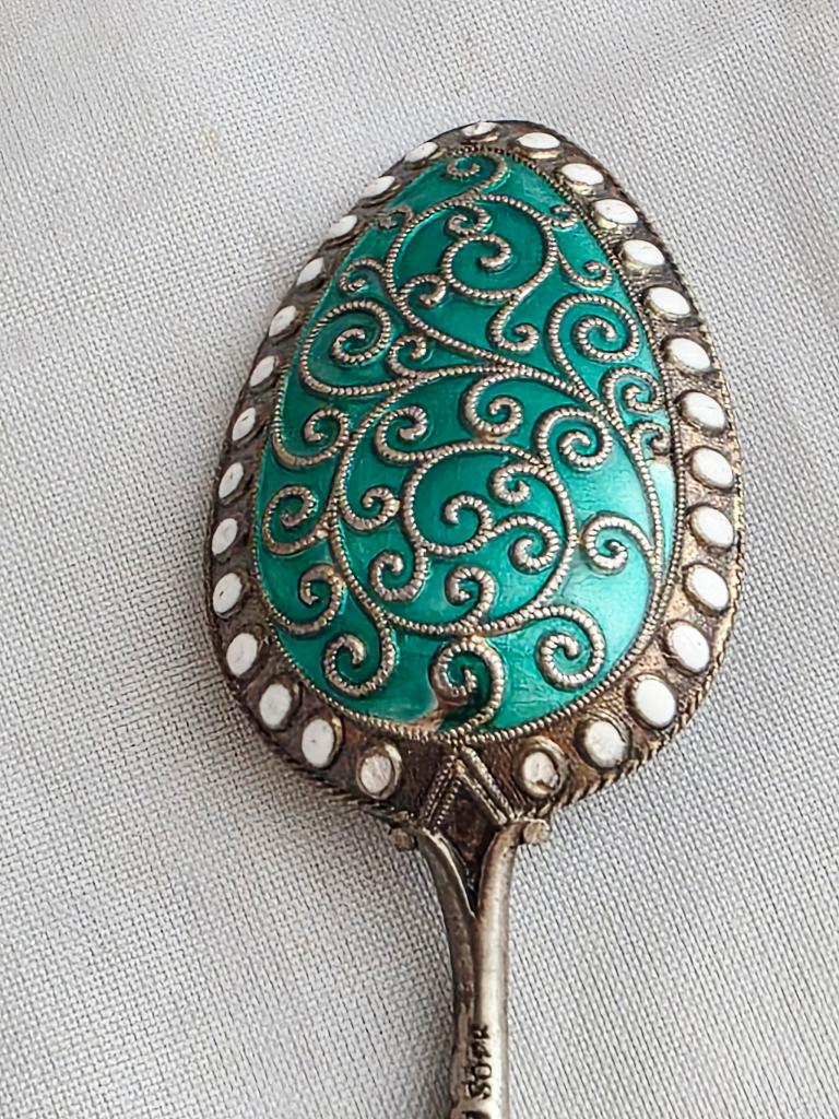 Geëmailleerde zilveren koffielepel, Frankrijk ca 1920, Antiek en Kunst, Ophalen of Verzenden, Zilver