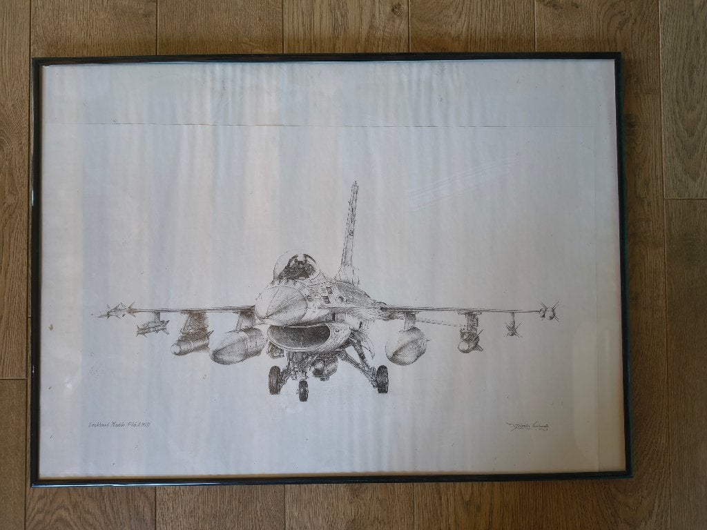 Tekening F16, Antiquités & Art, Art | Dessins & Photographie, Enlèvement, Dessin, Dessin à la plume, Sous verre