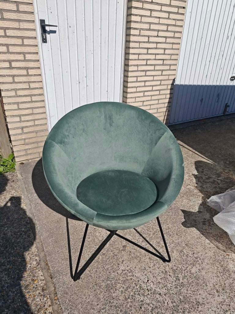Groene fluwelen fauteuil/ bijzetzetel, Ophalen