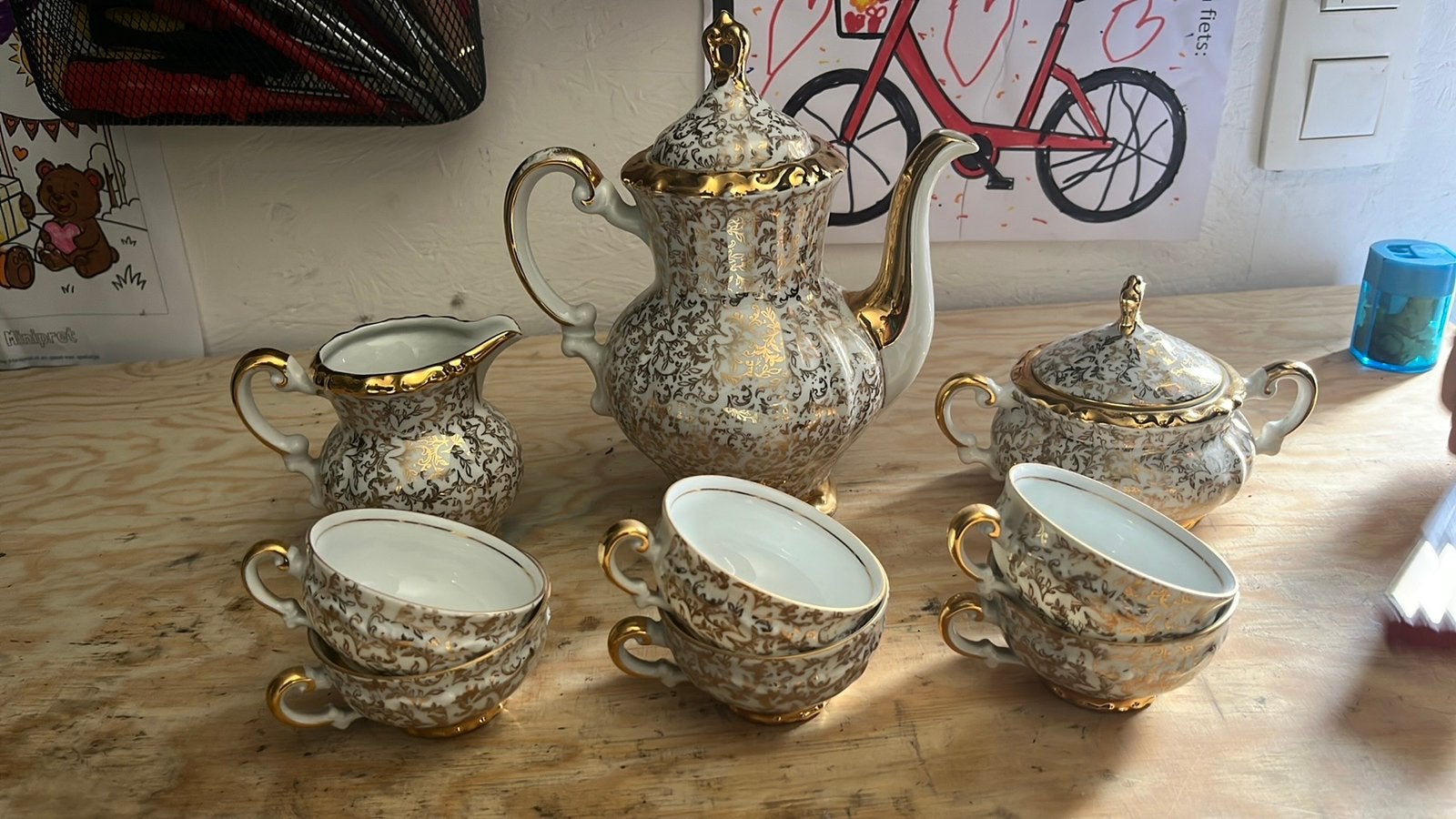 Prachtig vintage porseleinen koffieservies – 15-delig, Antiek en Kunst, Ophalen