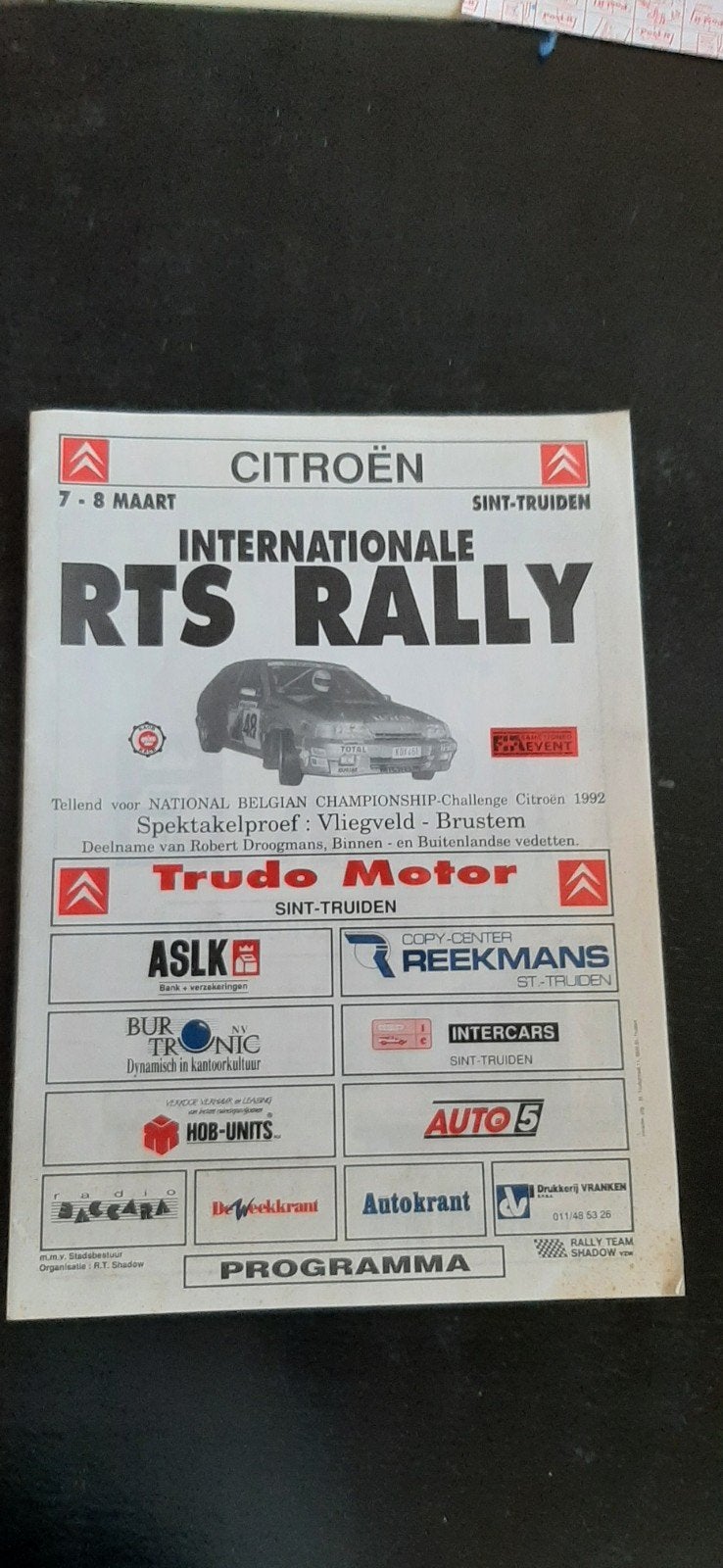 programma  RTS RALLY 1992 + doorlaatbewijzen, Boeken, Ophalen of Verzenden