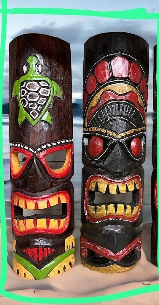 Masque Tiki 50 cm - Bois - x x cm, Neuf, Enlèvement ou Envoi, Jaune, Vanackerestraat 59 - 8560 Wevelgem