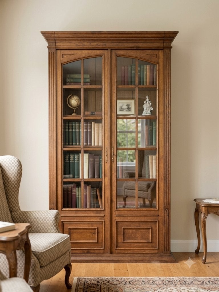 Bibliothèque en chêne massif avec portes vitrées, Maison & Meubles, Antiek, 25 à 50 cm, 100 à 150 cm, Enlèvement