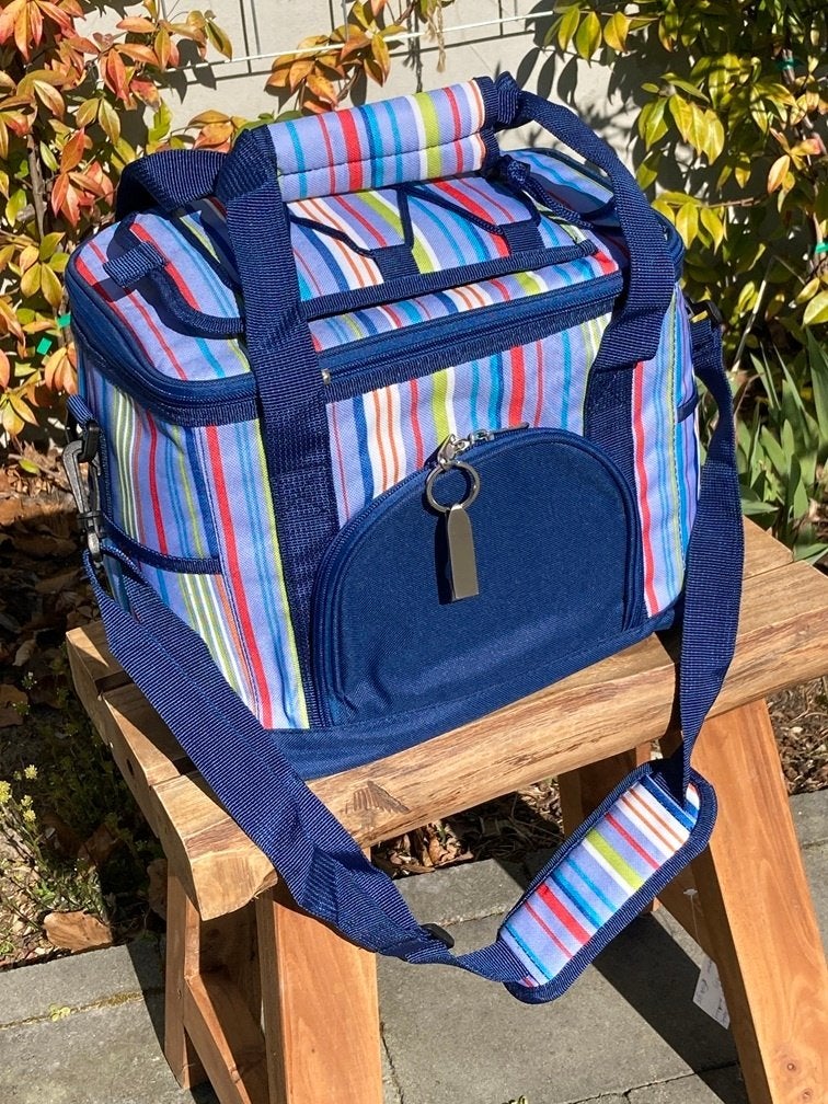KOELTAS 15 LTR  BLAUW GESTREEPT NIEUW, Caravanes & Camping, Glacières, Neuf, Sac isotherme, Élément de refroidissement, Enlèvement ou Envoi
