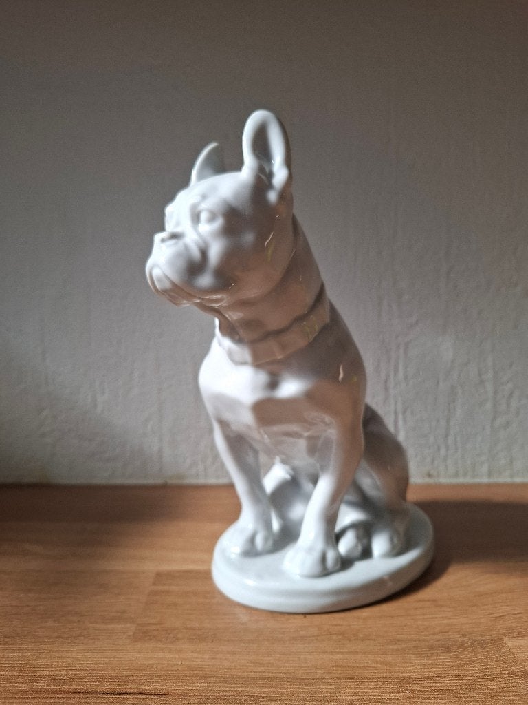 Vintage Lomonosov Porseleinen Bulldog Beeldje USSR, Antiek en Kunst, Antiek | Porselein, Ophalen of Verzenden