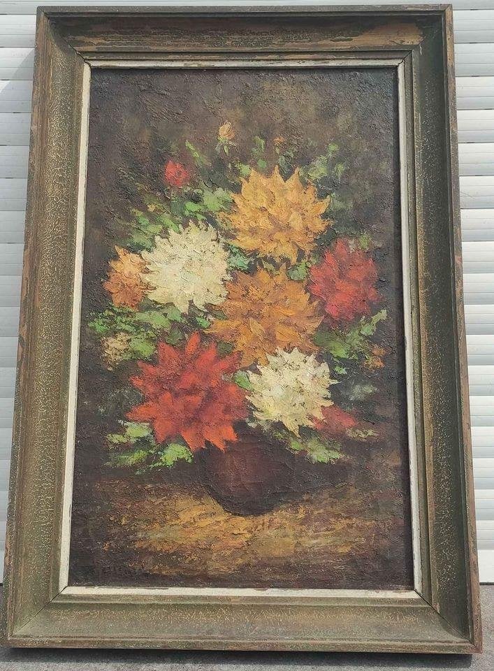 Huile sur toile fleurs signe Xavier allard, Antiquités & Art, Enlèvement ou Envoi, Fleurs, Toile