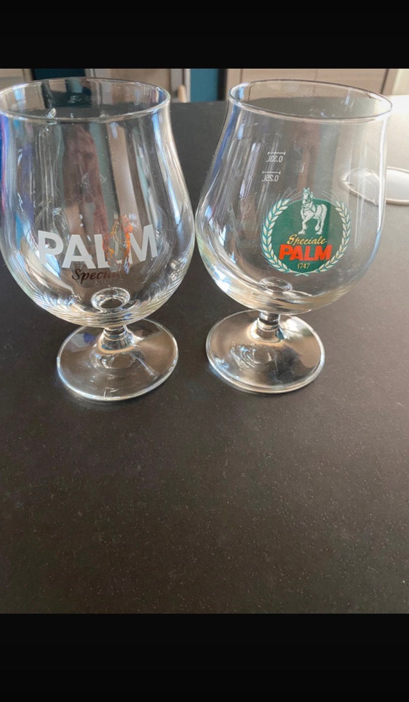 2 palm glazen, Verzamelen, Ophalen, Zo goed als nieuw, Bierglas