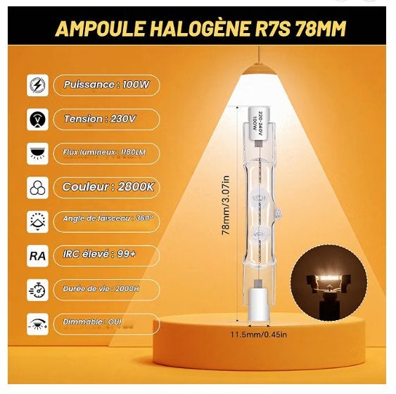 Boite de 6 ampoules Halogène Morotty R7s 78mm, Neuf, Autres culots, Enlèvement ou Envoi, Halogène