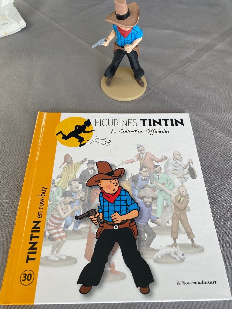 Kuifje als cowboy nr. 30 – officieel beeldje met boekje, Ophalen of Verzenden, Kuifje, Zo goed als nieuw, Beeldje of Figuurtje