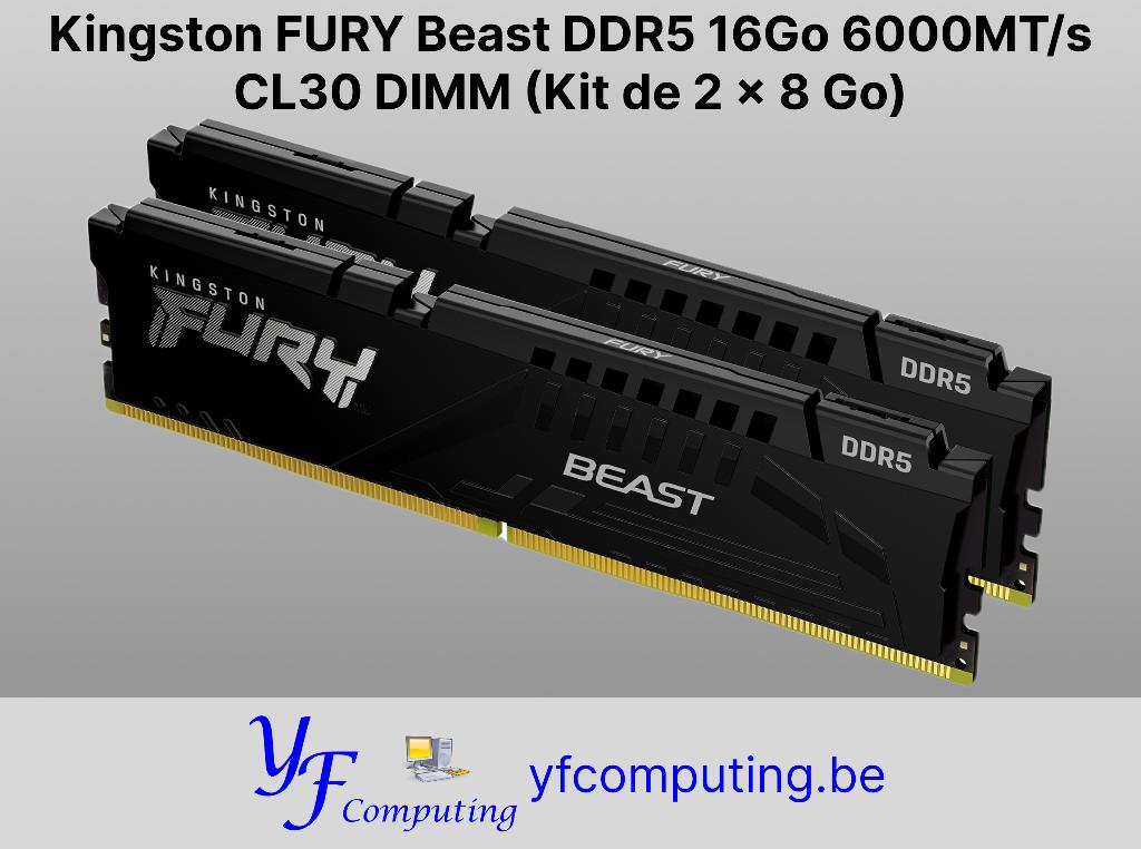 Kingston FURY Beast DDR5 16GB 6000MT/s CL30 (2  8 Gb), Computers en Software, Nieuw, Ophalen of Verzenden, Desktop, DDR5