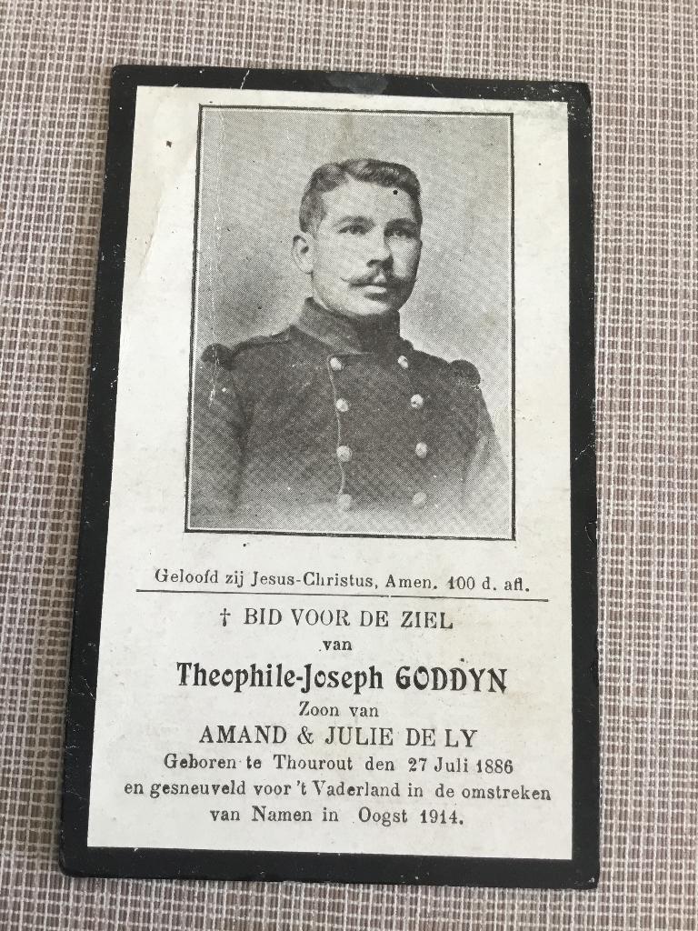Soldaat T.Goddyn Torhout gesneuveld Namen 1914 WOI, Verzenden, Bidprentje