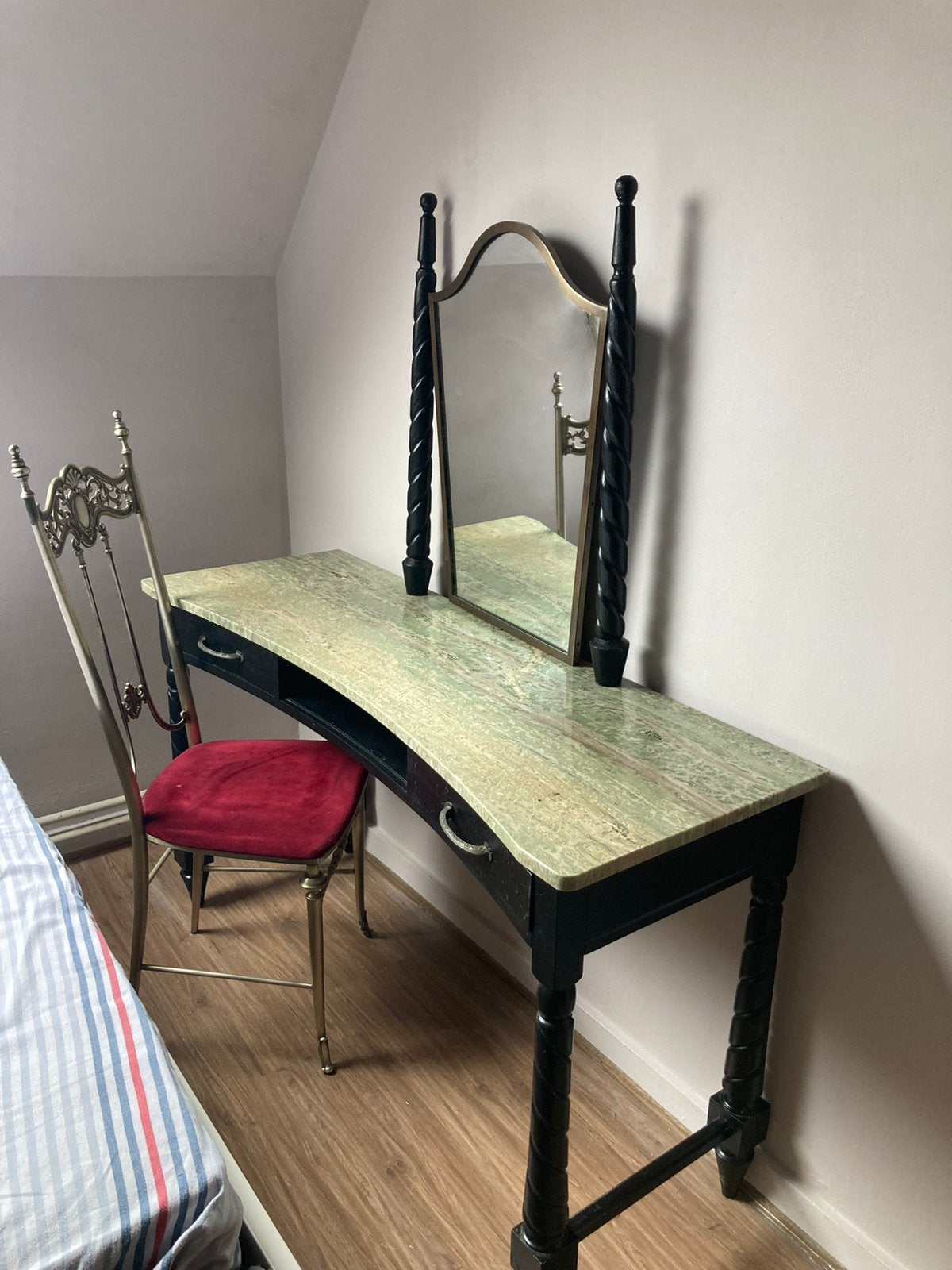 Table de maquillage avec 2 tiroirs et marbre vert rose, Enlèvement, Comme neuf