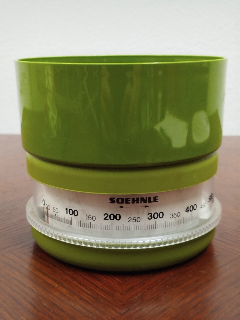 Vintage gifgroene manuele keukenweegschaal Soehnle 0-500 gr, Minder dan 10 kg, Keukenweegschaal, Ophalen of Verzenden, Zo goed als nieuw