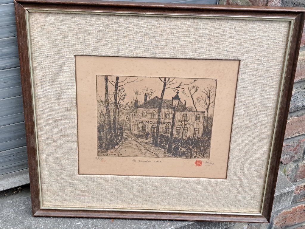 gravure moulin rose signe jehan frison, Antiek en Kunst, Kunst | Etsen en Gravures, Ophalen of Verzenden, Portret, Gravure