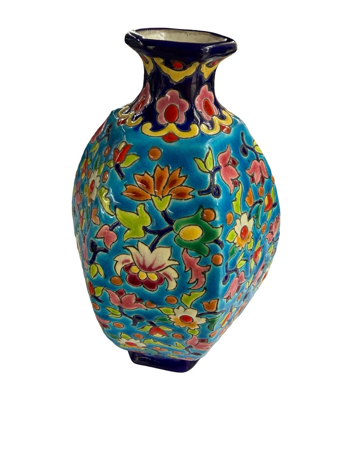 Vase Longwy France émaux cloisonnés décor floral 19 cm, Enlèvement ou Envoi