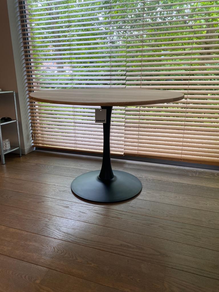 table à manger ronde, bois de chêne massif, base en métal, Neuf, 100 à 150 cm, Cinq personnes ou plus, Rond