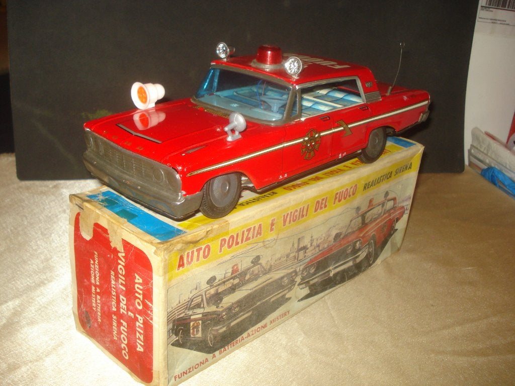 Ancienne Voiture de Pompiers en Tôle avec Boîte d'Origine, Collections, Enlèvement ou Envoi, Utilisé