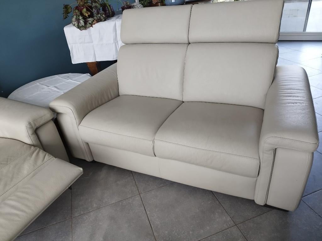 Canapé en cuir gris clair, Maison & Meubles, Canapés | Salons, 75 à 100 cm, Enlèvement, Utilisé, 150 à 200 cm