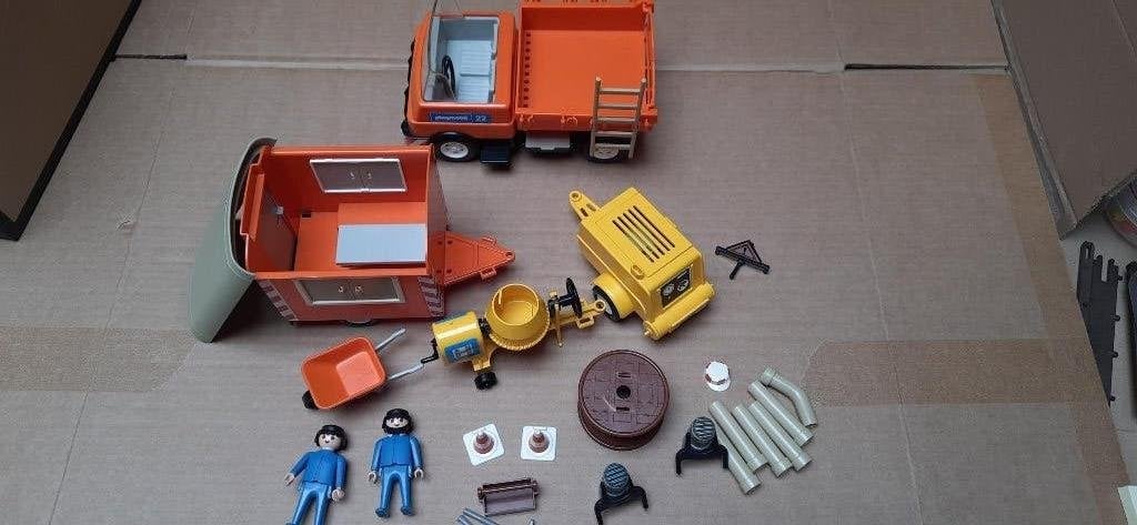 Vintage Playmobil 7466 & 3474 - Wegenbouw, Enlèvement ou Envoi, Autres séries, Kit complet, Utilisé