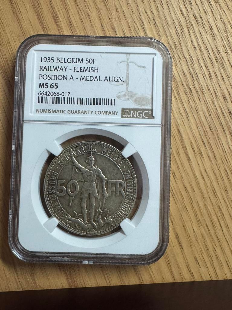 50 francs 1935 frappe medaille neerlandais MS65, Enlèvement ou Envoi