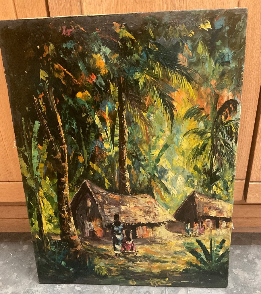 Schilderij uit Congo, Antiquités & Art, Art | Peinture | Classique, Enlèvement ou Envoi, Autres sujets, Peinture à l'huile, Signé