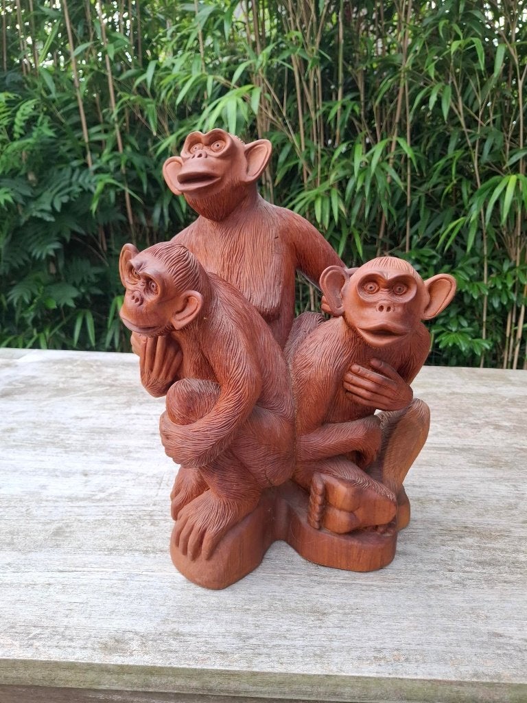 houten beeld aapjes, Ophalen, Handgemaakt, Zoogdier, 20 - 50 cm