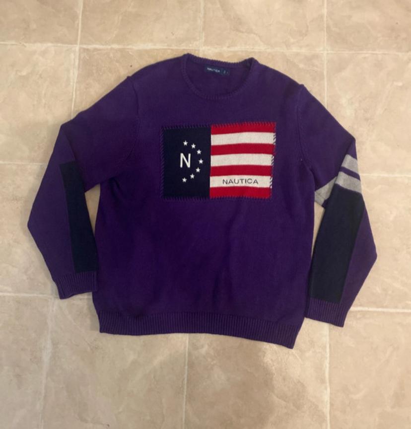Pull Nautica Vintage Violet - Motif Drapeau USA Intarsia -, Enlèvement ou Envoi, Comme neuf, Violet