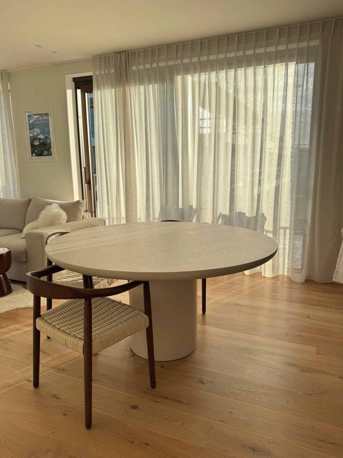 Mortexlook tafel rond 160cm, Huis en Inrichting, Ophalen, 150 tot 200 cm, Rond, Zo goed als nieuw