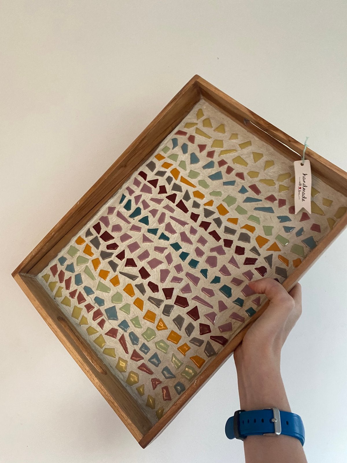 Houten plateau met mozaiek, Nieuw, Ophalen of Verzenden, Handgemaakt, Dienblad
