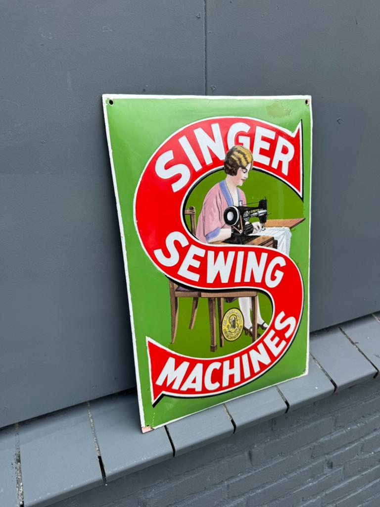 Singer emaille reclamebord klein formaat, Ophalen of Verzenden, Gebruikt, Reclamebord