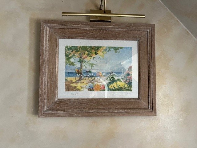 wanddecoratie in eiken kader - fiets, Huis en Inrichting, Schilderij, Achter glas, 62 cm, Hout