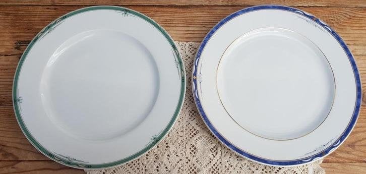 2 Limoges porseleinen borden met blauw en groene rand, Gebruikt, -, -, Ophalen of Verzenden