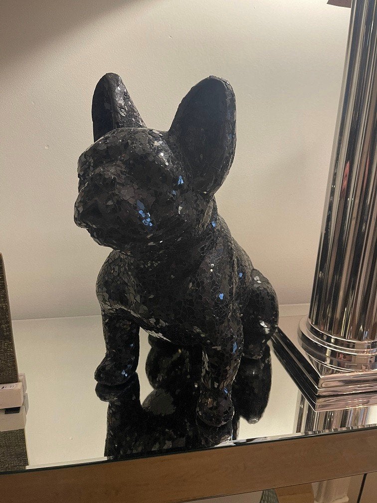 Franse Bulldog in zwart glasmozaïek Frenchie design object, Glas, Ophalen of Verzenden, Beeld, Handgemaakt