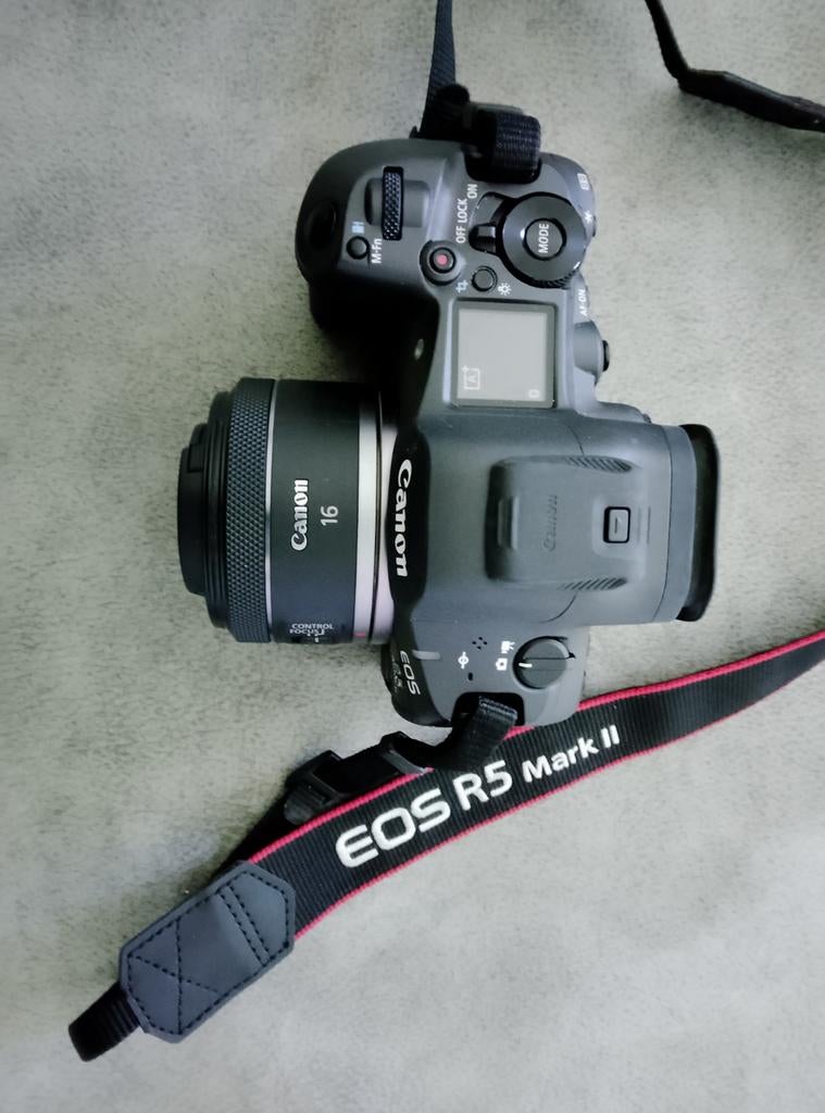 Canon EOS R5 mark II, objectif Canon EF 16 mm 2.8 STM, étui, Enlèvement ou Envoi, Canon