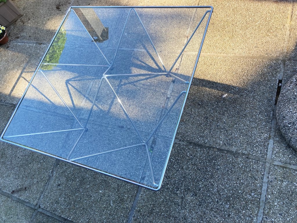 Design salontafel glas chroom 1 x 1 x 35, Ophalen, 50 tot 100 cm, Design, Vierkant
