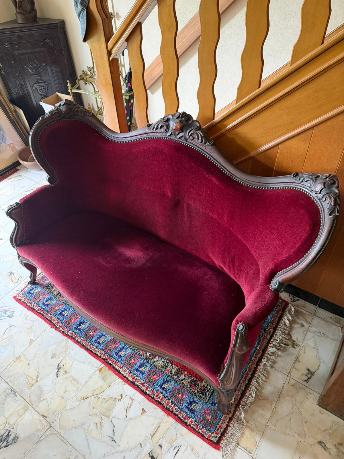 Antieke canapé Louis XV / Louis Philippe rood velour, Maison & Meubles, Canapés | Sofas & Chaises Longues, Enlèvement, Comme neuf