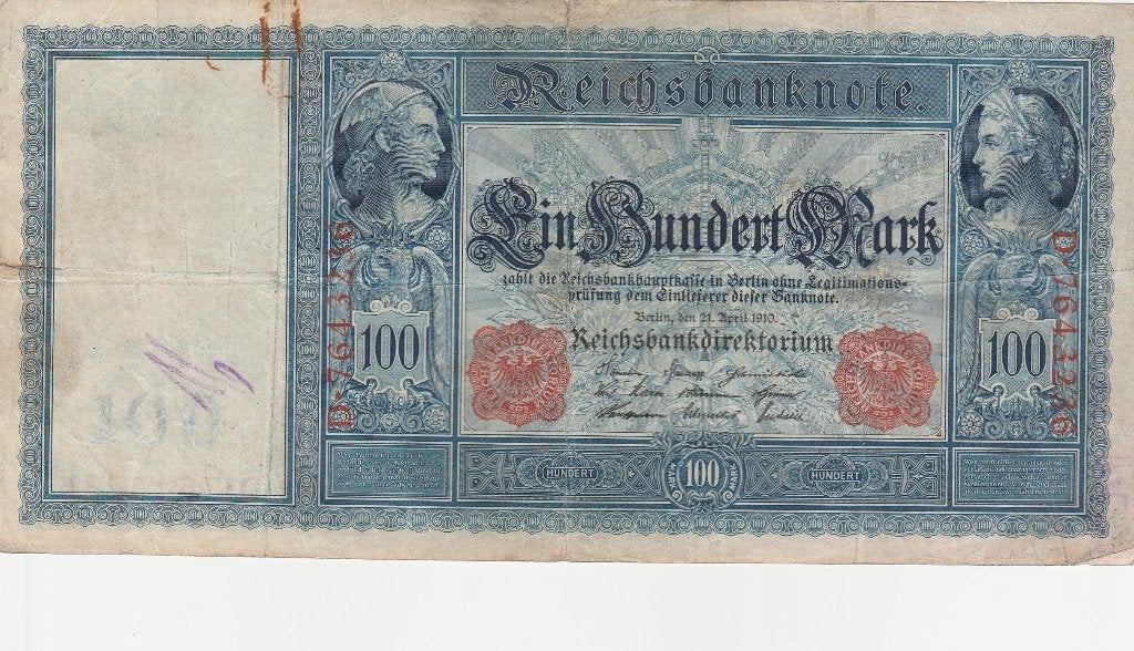 1910 Duitse bankbiljet van 100 Mark, Postzegels en Munten, Ophalen of Verzenden, Duitsland