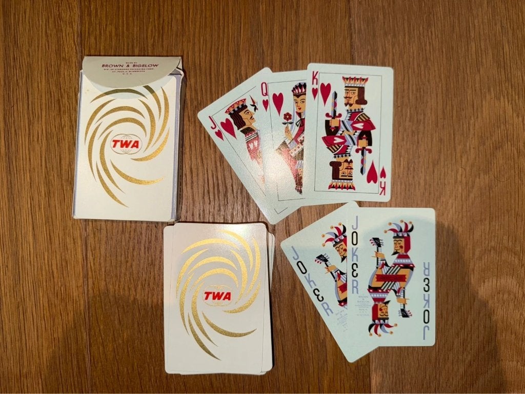 Vintage speelkaarten TWA Trans World Airlines Nu-Vue 1950s, Verzamelen, Ophalen of Verzenden, Zo goed als nieuw, Speelkaart(en)