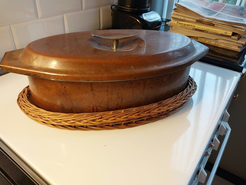 koperen pot ovaal met inzetstuk, Huis en Inrichting, Ophalen, Met deksel, Overige typen, Koper