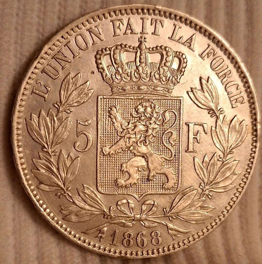 5 Frank 1868 Leopold II - Type Korte Baard (Morin 155) - Top, Enlèvement ou Envoi