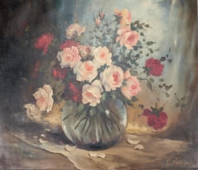Huile sur toile fleur signe Gaston noelanders, Antiek en Kunst, Ophalen of Verzenden, Doek